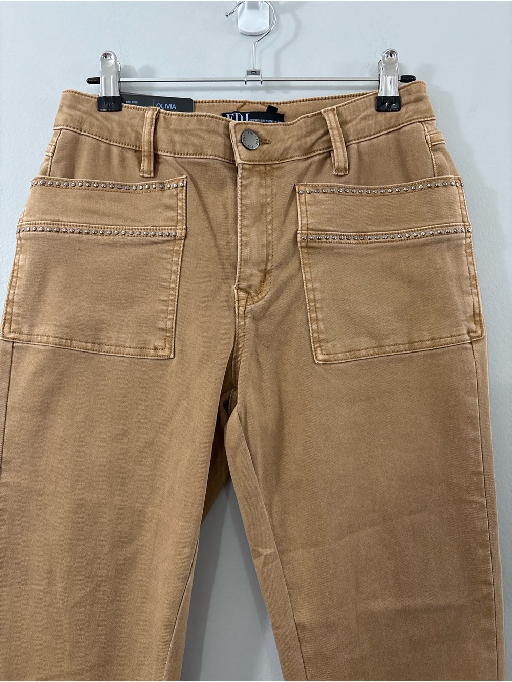 FDJ Olivia Slim Ankle Pants Camel Utility Stud Detail Size 6 NWT - Picture 5 of 11